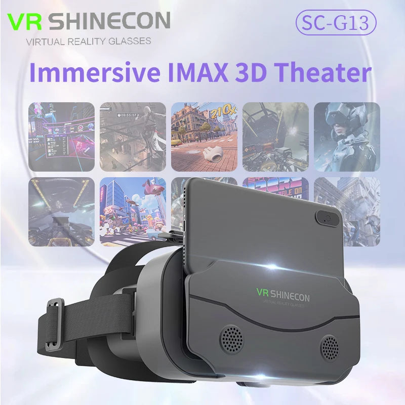 Immersive IMAX 3D theater virtual reality glasses by VR Shinecon, featuring 3D lenses and smart goggles for a cinematic VR experience on smartphones.